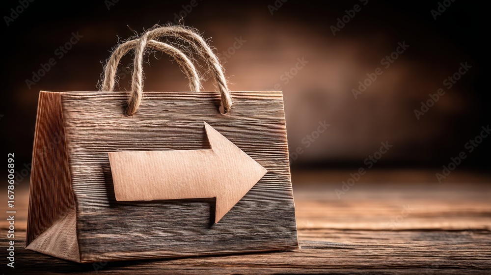 Aufkleber a rustic wooden arrow placed on a table symbolizing direction and guidance in a creative and artisti