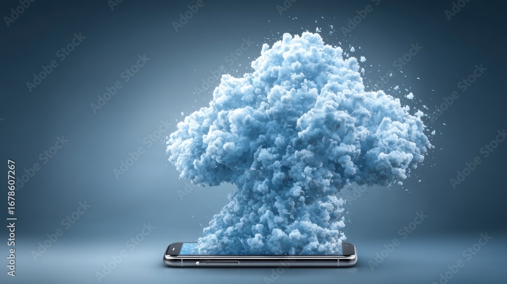 Aufkleber a gentle white cloud flowing out of a smartphone symbolizing digital connectivity and innovative com