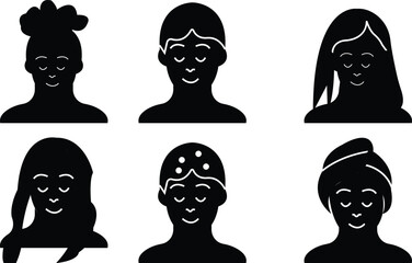 Hair Care Icon set , Showing Shampoo, Conditioner, Hair Brush, Comb, Scissors, Oil, Spray, Styling Tools, Treatment, and Salon Beauty Elements in Modern Vector Style, perfect for haircare and shampoo