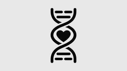 A stylized dna strand with a heart shape in the center on a light gray background illustration