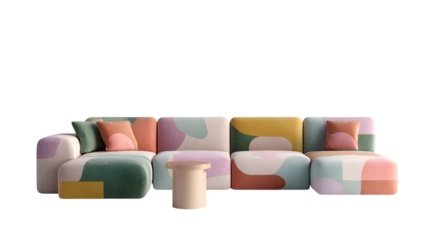 Patchwork Modular Sofa with Side Table 3d rendered, isolated on transparent background
