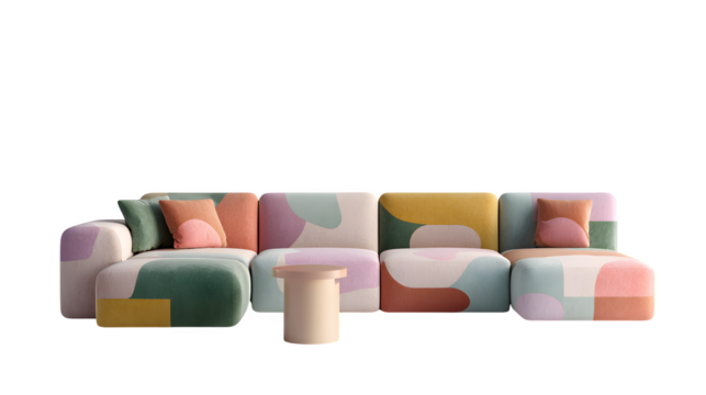 Patchwork Modular Sofa with Side Table 3d rendered, isolated on transparent background