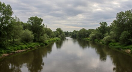 River landscape with lush greenery