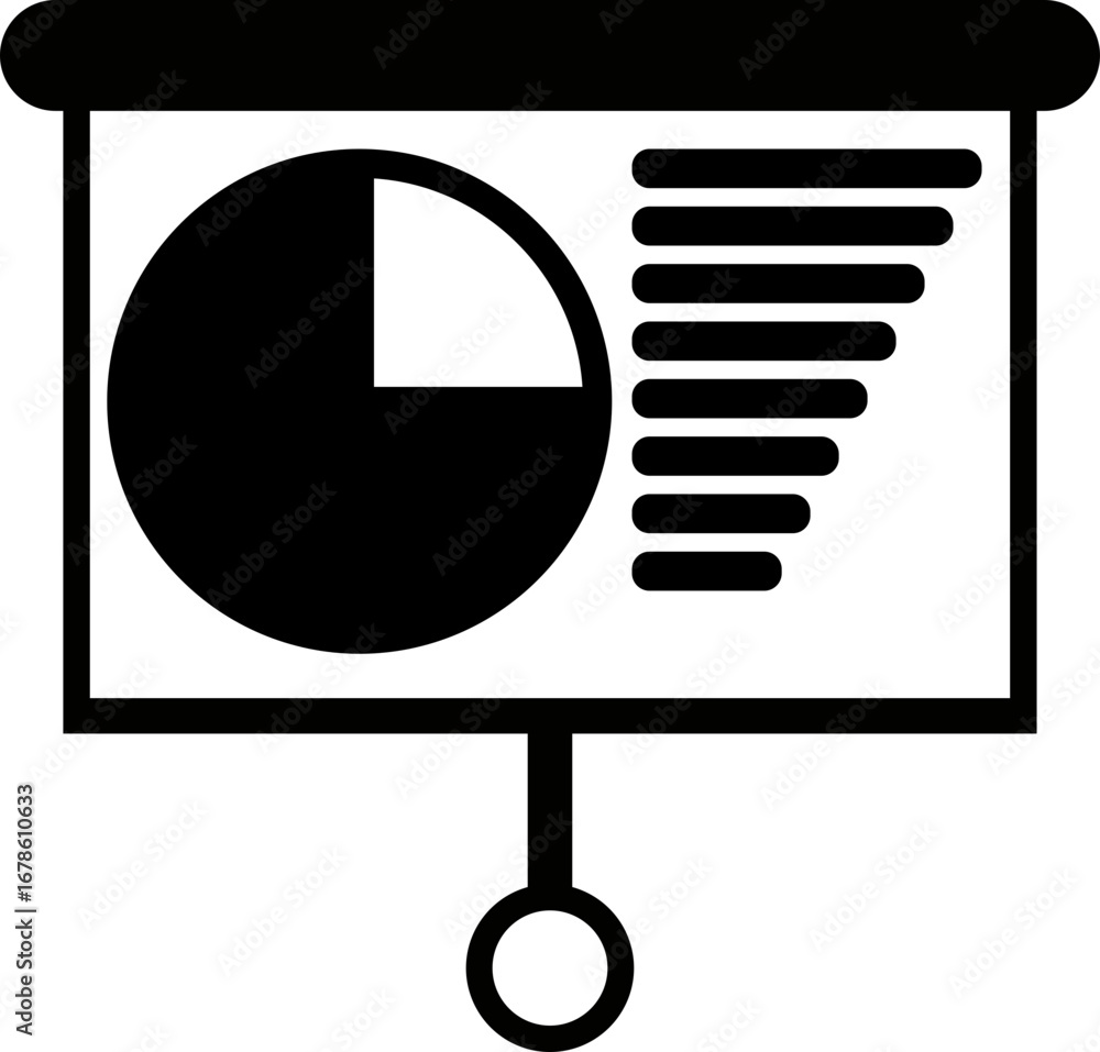 Aufkleber presentation slide displaying a pie chart and horizontal bar graph in black and white style