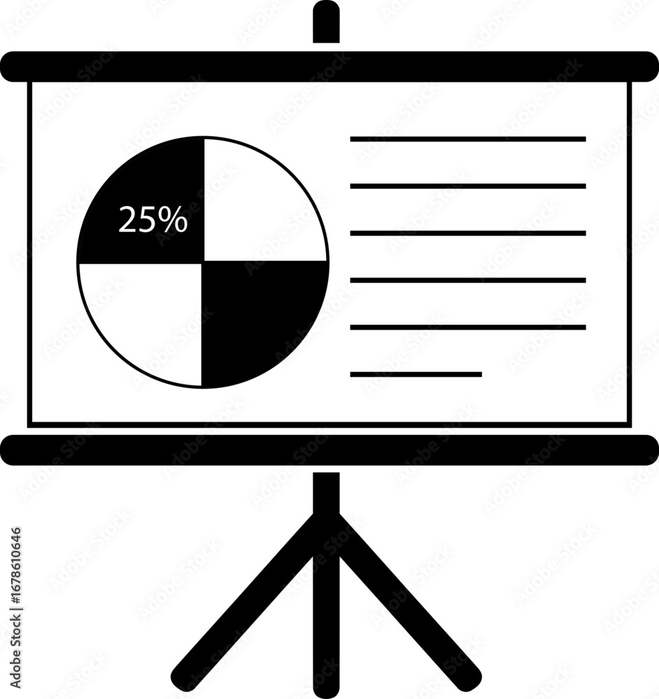 Poster presentation board displaying a pie chart with twenty five percent and text lines in black color