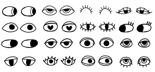 cute eyes doodle sketches design art n simple style cute vector face elements ideal for presentation, comic books, articles. retro funny set. 