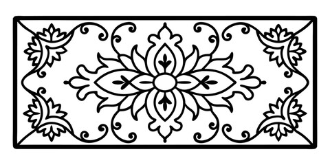 Black and white floral frame with ornate design
