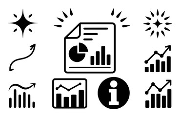 Collection of Business and Data Analysis Icons with Graphs and Arrows