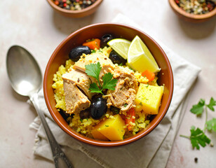 Homemade Chicken and Vegetable Couscous with Lemon Slice