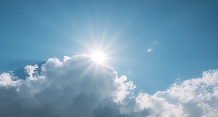 Sunshine Bursting Through the Clouds in a Bright Blue Sky, A Serene Vision.