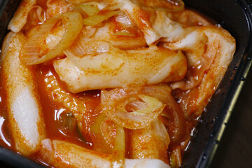 Top view of Tteokbokki. One of famous Korean snack