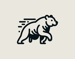 Fototapeta premium Running bear illustration designed in black line art vintage rustic retro logo emblem style