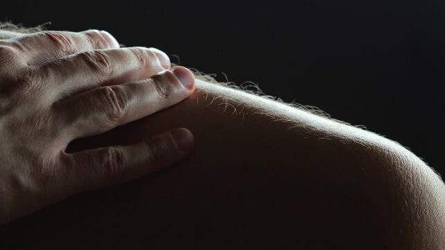 Hair growth on a guy's legs after puberty.
Close-up of a hairy male leg.
Hair growing on the body and the need for depilation.
Many small hairs on a person's body