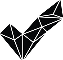A geometric black and white check mark made of triangles and lines forming a polygonal design shape