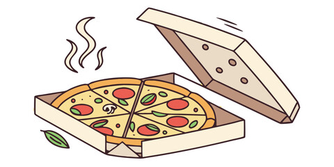 Pizza in box sticker on white background