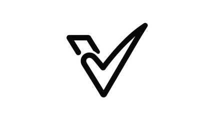 A minimalistic black and white illustration of a stylized check mark with a unique design element