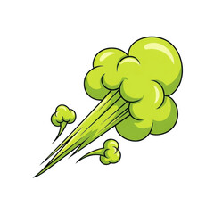 Green cartoon fart cloud with motion lines for humorous effect