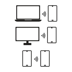 Wireless Device Communication Icons Set with Smartphones, Laptops, and Monitors