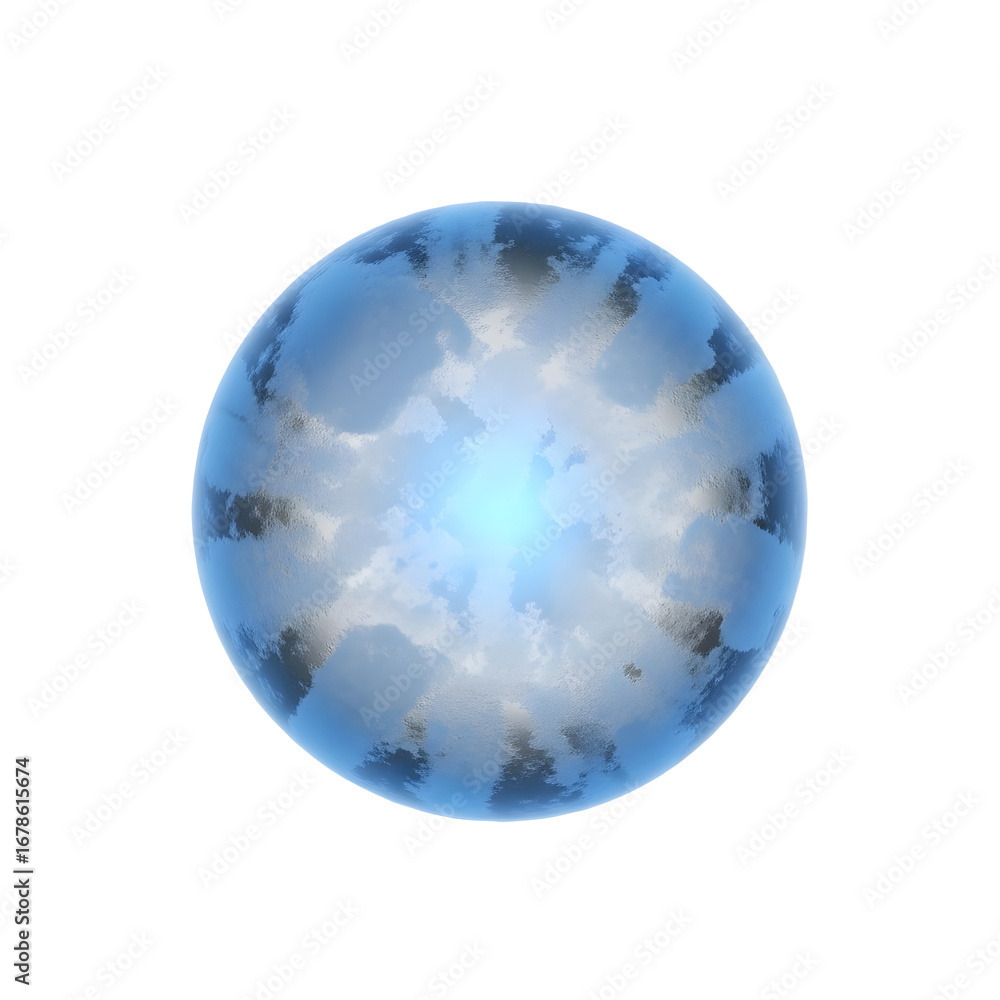 Poster abstract blue sphere with clouds isolated on transparent background, creating a dreamy and ethereal 