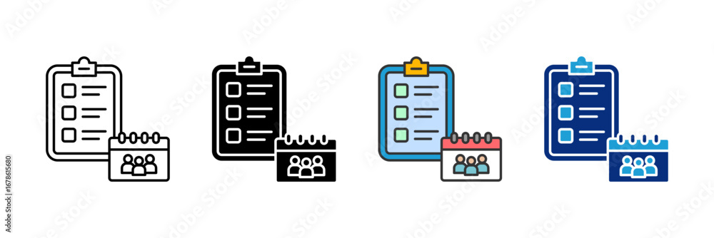 Poster planning icon set multiple style collection