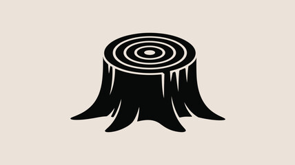 A black and white graphic of a tree stump with concentric circles on top against a light background