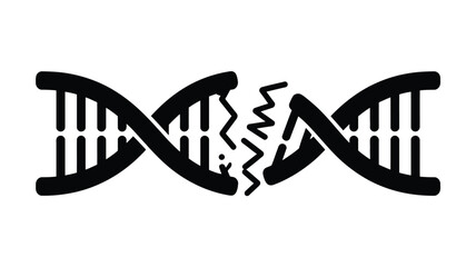 Black dna strand with a break in the middle showing jagged edges on a white background illustration
