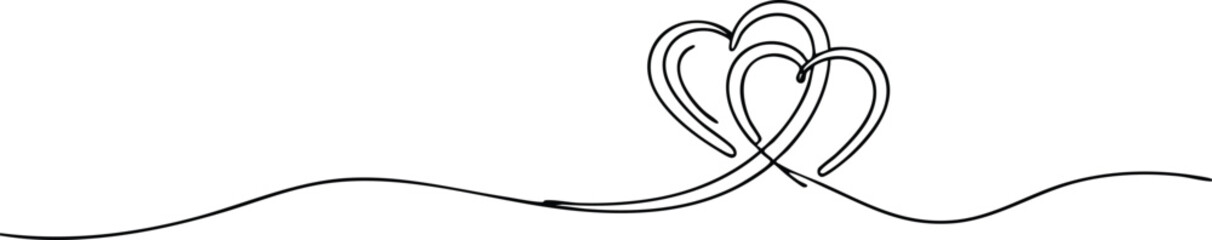 Intertwined hearts above a gently curving line.