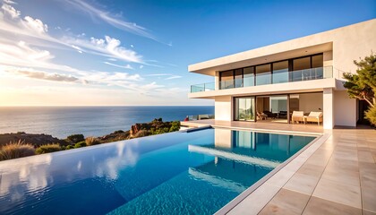 Fototapeta premium Modern house with infinity pool overlooking ocean