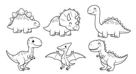 Cute cartoon dinosaurs ready for coloring books and educational resources for kids © Husmath