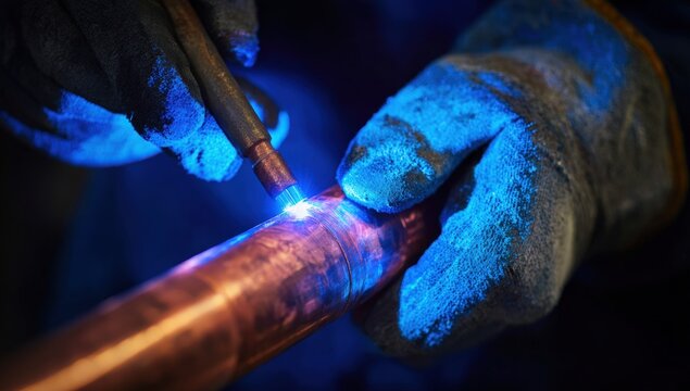 Close-up of copper pipe welding (1) - Powered by Adobe