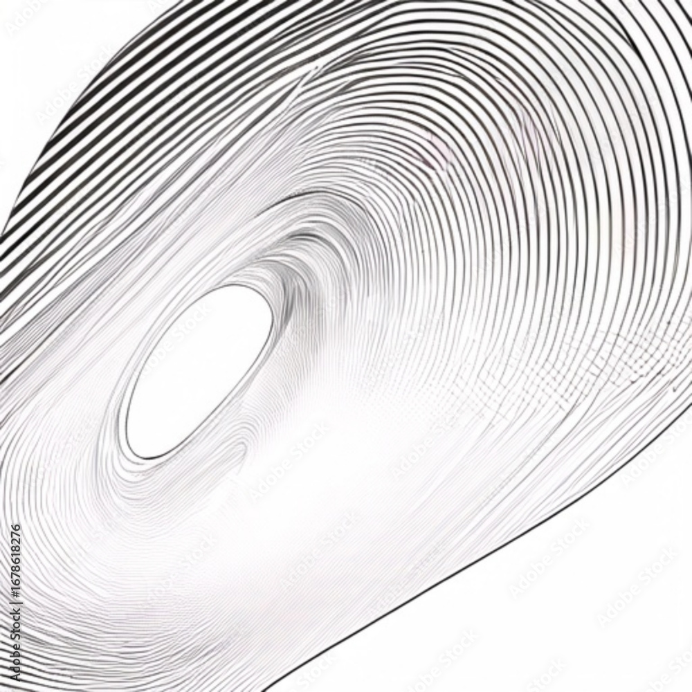 Poster minimilist abstract linear pattern with a central void and flowing lines in black and white design e