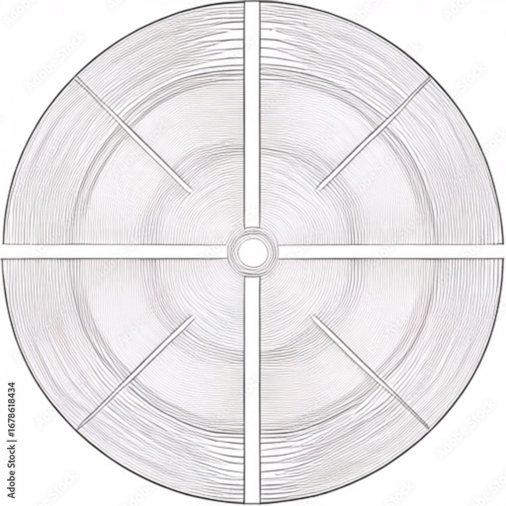 Poster minimilist circular pattern with concentric lines divided into four sections by radial lines design 