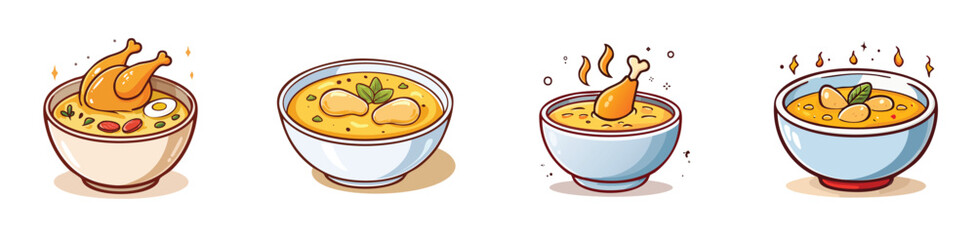 Chicken Soup vector illustration set featuring detailed, colorful design elements.