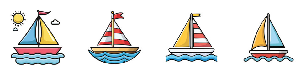 sailing vector illustration set featuring detailed, colorful design elements.