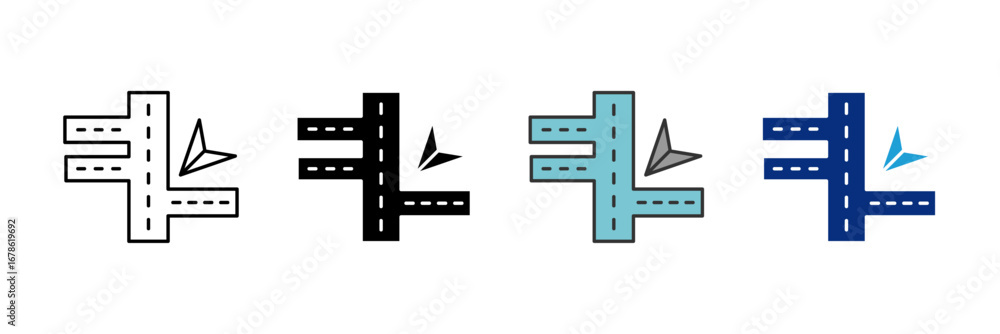 Poster path way icon set multiple style collection