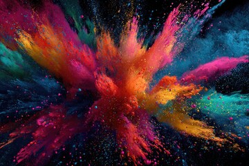 Explosion of vibrant colored powder