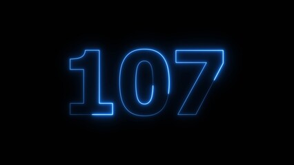 Abstract beautiful blue neon 107 number illustration background 4K.