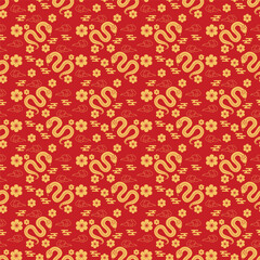Lunar New Year Snake Gift Paper Design. Abstract flower texture print pattern. Red background.