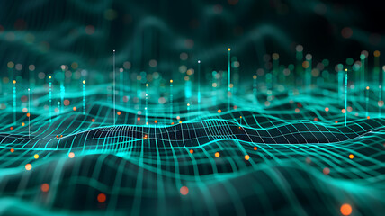 Abstract Data Visualization: 3D Network Grid with Connected Dots.