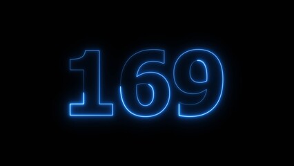 Abstract beautiful blue neon 169 number illustration background 4K.