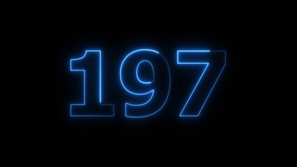 Abstract beautiful blue neon 197 number illustration background 4K.