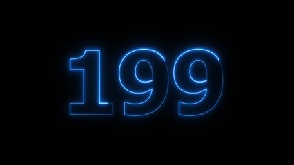 Abstract beautiful blue neon 199 number illustration background 4K.
