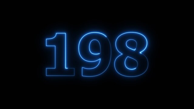 Abstract beautiful blue neon 198 number illustration background 4K.