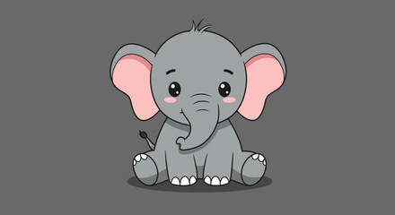 Adorable cartoon baby elephant sitting with large ears and a sweet expression isolated on a plain background