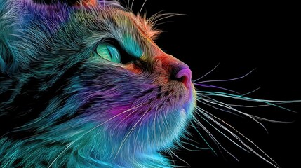 Colorful cat profile, vibrant hues, artistic style