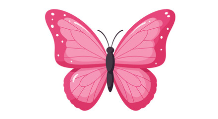 Vibrant pink butterfly with delicate white spots and intricate wing patterns on a clean white background