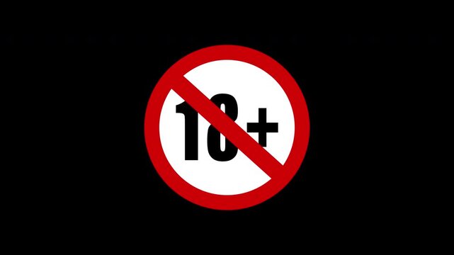 18 plus icon sign animation on transparent background. Under 18 sign warning symbol. Sensitive content sign opening video. Censor Icon warning adult , viewer direction advised, sensitive logo