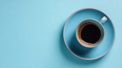 Light-blue saucer & cup hold dark coffee