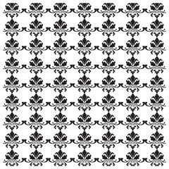 Seamless black and white floral damask silhouette pattern, vector illustration.