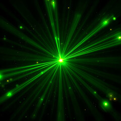 Naklejka premium The image features light green reflections, neon illumination in white colors, bright light lens, police light effects, lines, shiny stars, and glowing sparks on a black background.